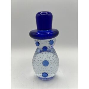Gibson Glass Blue Clear Controlled Bubbles Snowman Paperweight Bullicante